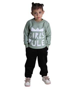 بيجامه شتوى بناتى مطبوع قطن,منت وأسود