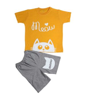 بيجامه صيفى بناتى قطن مطبوع,أصفر