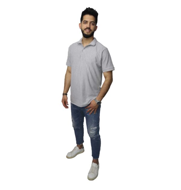 ⁦تى شيرت بولو قطن,رمادى⁩ - الصورة ⁦4⁩