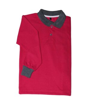 تى شيرت بولو قطن كم طويل,فوشيا ياقه رصاصى