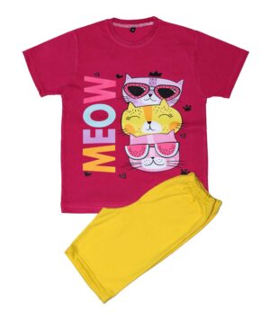 بيجامه صيفى قطن مطبوع ,فوشيا