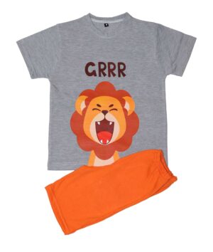 بيجامه صيفى قطن مطبوع ,رمادى